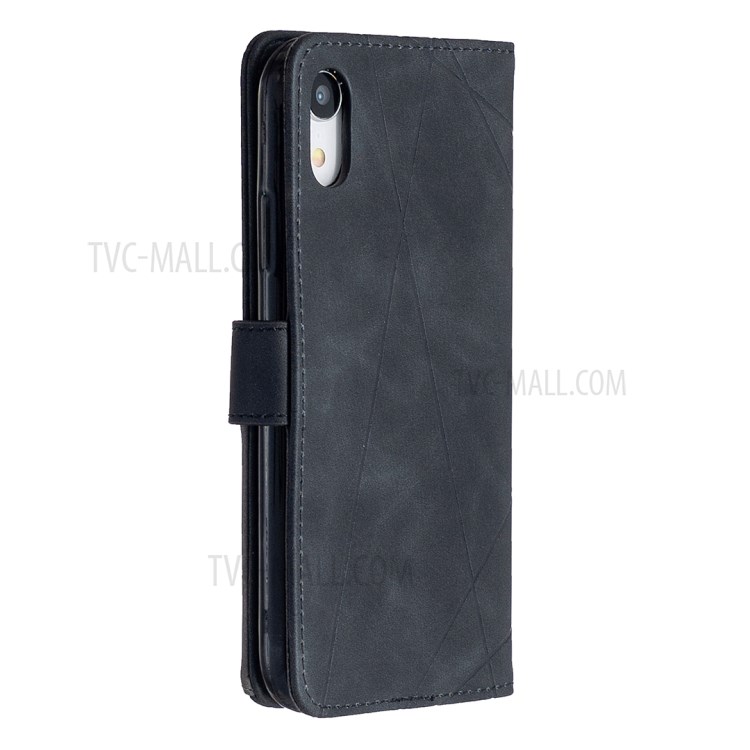 BF05 Leather Case Geometric Texture Wallet Stand Shell Protector for iPhone XR 6.1 inch - Black-7