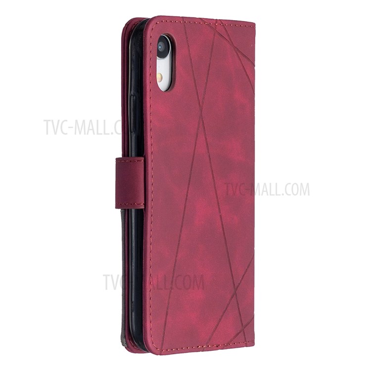 BF05 Custodia in Pelle Geometrica Texture Wallet Shell Protector Per Iphone XR 6,1 Pollici - Vino Rosso-7