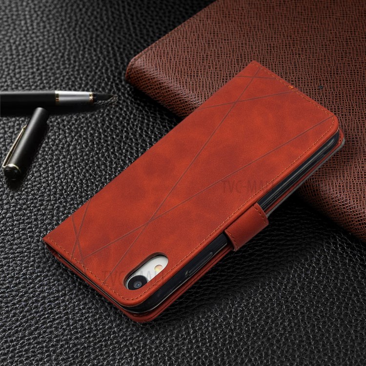 BF05 Leather Case Geometric Texture Wallet Stand Shell Protector for iPhone XR 6.1 inch - Orange-5