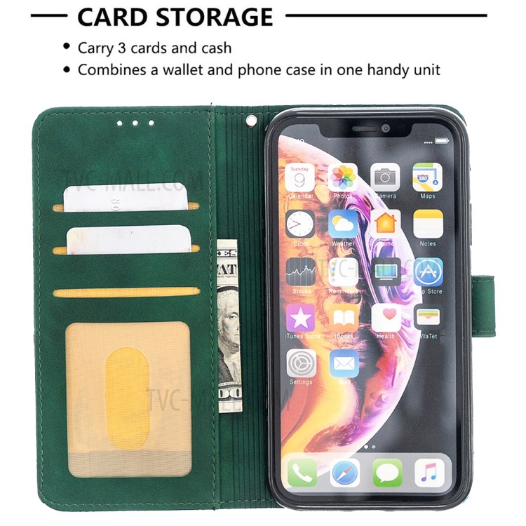 BF05 Leather Case Geometric Texture Wallet Stand Shell Protector for iPhone XR 6.1 inch - Green-3