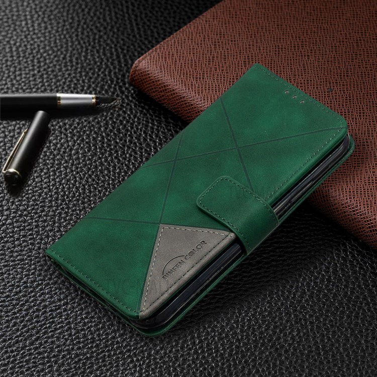 BF05 Leather Case Geometric Texture Wallet Stand Shell Protector for iPhone XR 6.1 inch - Green-4