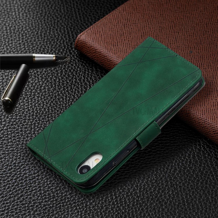 BF05 Leather Case Geometric Texture Wallet Stand Shell Protector for iPhone XR 6.1 inch - Green-5