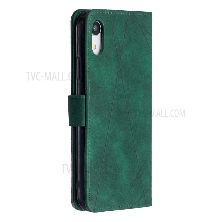 BF05 Leather Case Geometric Texture Wallet Stand Shell Protector for iPhone XR 6.1 inch - Green-7