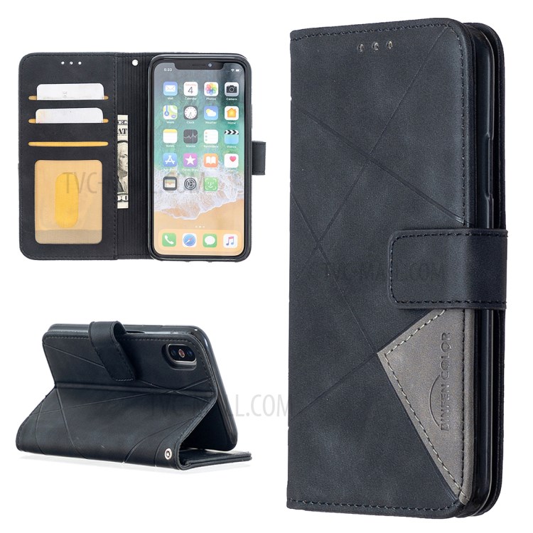 BF05 Leather Case Geometric Texture Wallet Stand Shell for iPhone X/XS 5.8 inch - Black-1