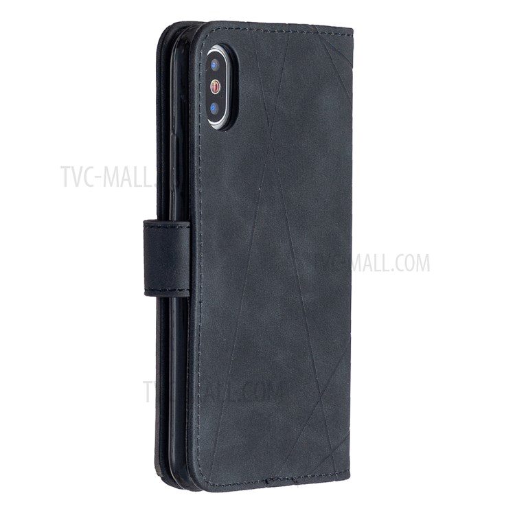 BF05 Leather Case Geometric Texture Wallet Stand Shell for iPhone X/XS 5.8 inch - Black-7