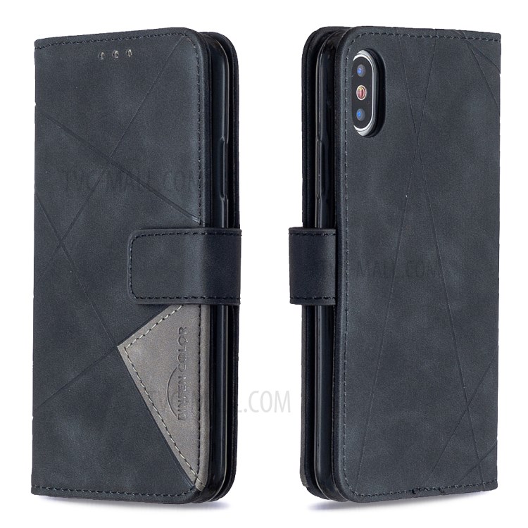 BF05 Leather Case Geometric Texture Wallet Stand Shell for iPhone X/XS 5.8 inch - Black-8