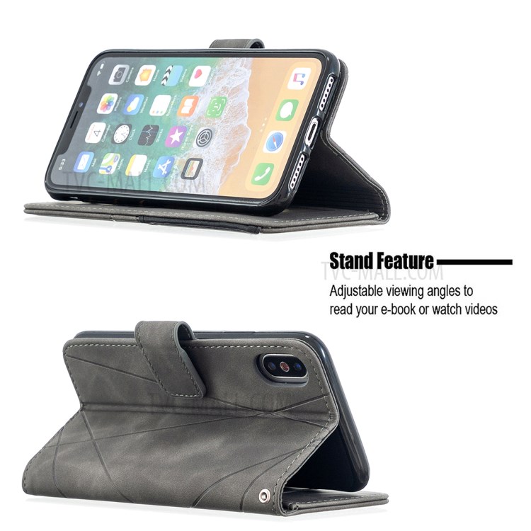BF05 Leather Case Geometric Texture Wallet Stand Shell for iPhone X/XS 5.8 inch - Grey-2