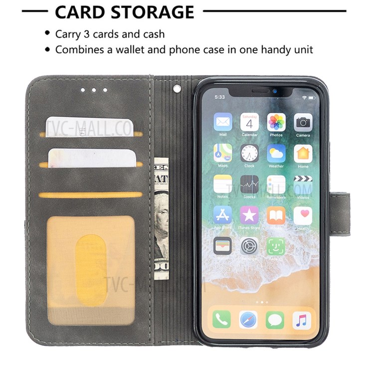 BF05 Leather Case Geometric Texture Wallet Stand Shell for iPhone X/XS 5.8 inch - Grey-3