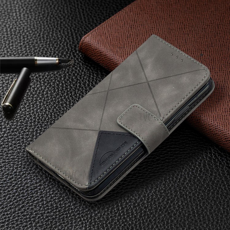 BF05 Leather Case Geometric Texture Wallet Stand Shell for iPhone X/XS 5.8 inch - Grey-4