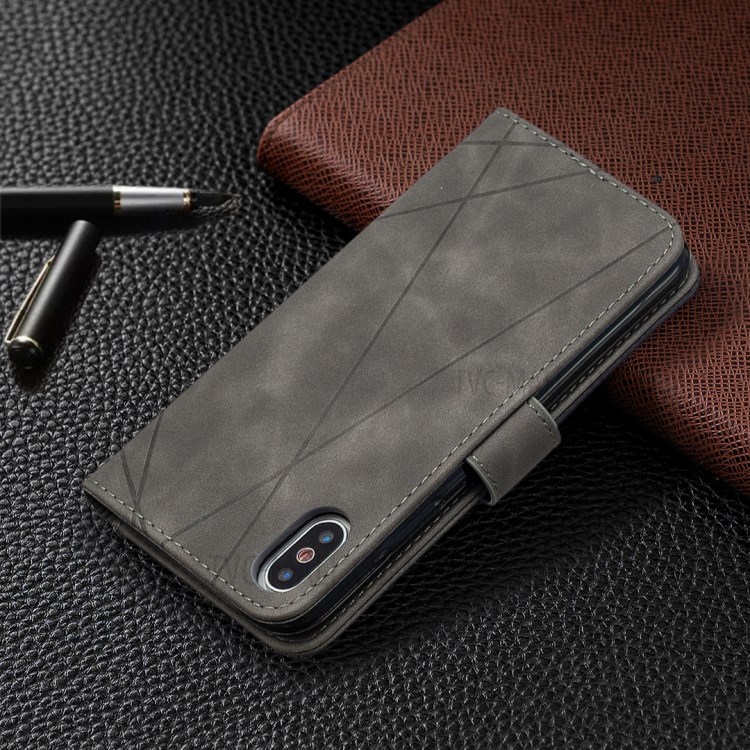 BF05 Leather Case Geometric Texture Wallet Stand Shell for iPhone X/XS 5.8 inch - Grey-5