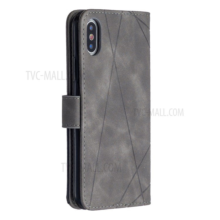 BF05 Leather Case Geometric Texture Wallet Stand Shell for iPhone X/XS 5.8 inch - Grey-7