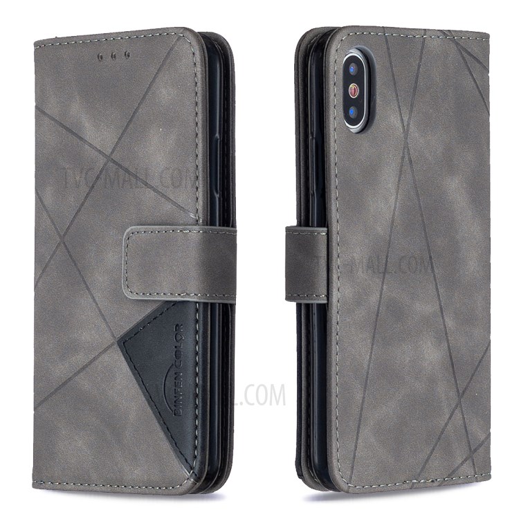BF05 Leather Case Geometric Texture Wallet Stand Shell for iPhone X/XS 5.8 inch - Grey-8