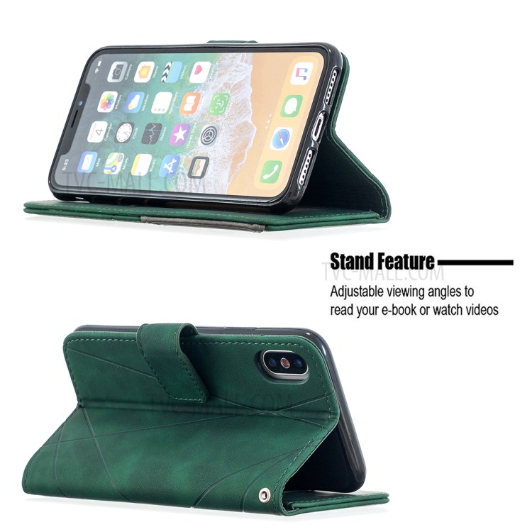 BF05 Leather Case Geometric Texture Wallet Stand Shell for iPhone X/XS 5.8 inch - Green-2