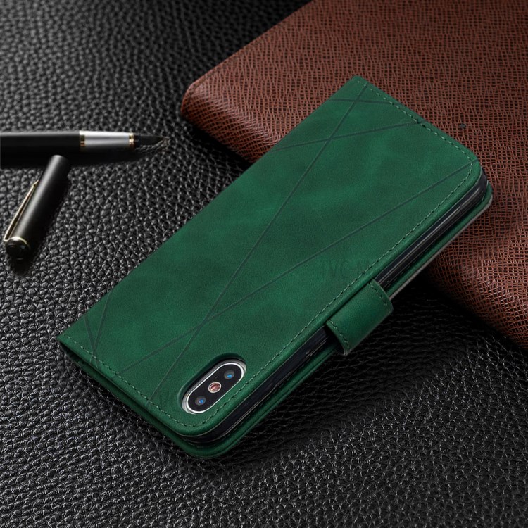 BF05 Leather Case Geometric Texture Wallet Stand Shell for iPhone X/XS 5.8 inch - Green-5