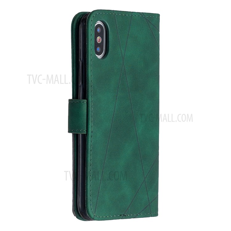 BF05 Leather Case Geometric Texture Wallet Stand Shell for iPhone X/XS 5.8 inch - Green-7