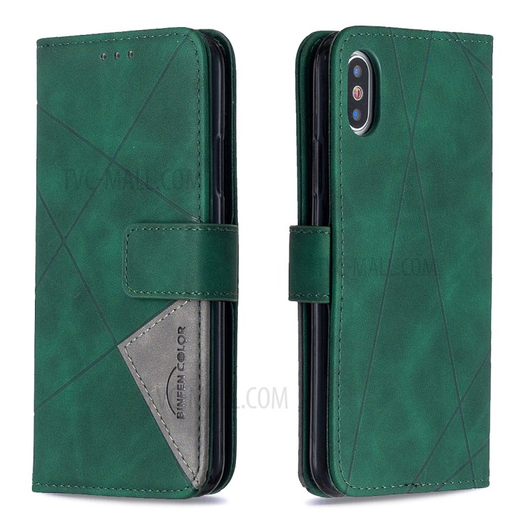 BF05 Leather Case Geometric Texture Wallet Stand Shell for iPhone X/XS 5.8 inch - Green-8