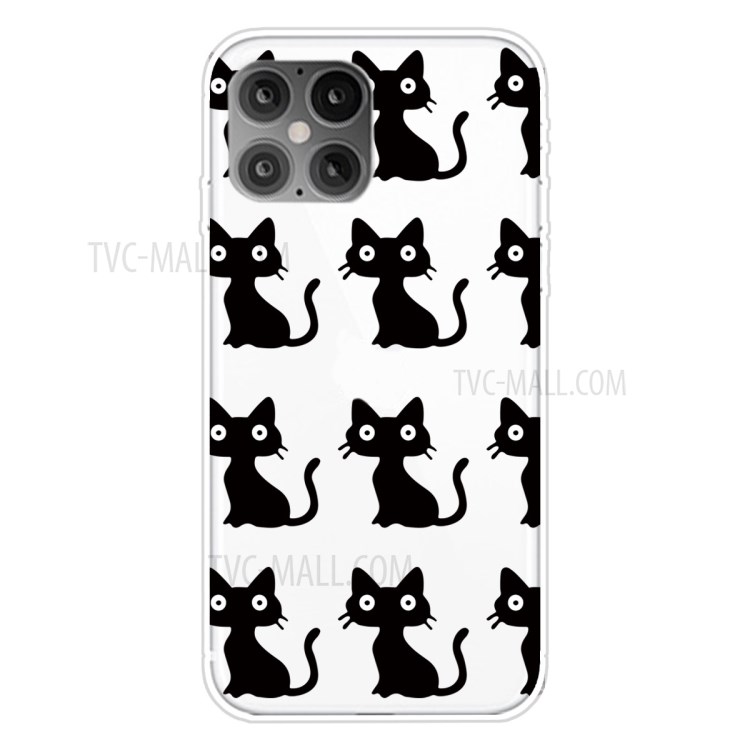 Pattern Printing TPU Soft Phone Cover for iPhone 12 Pro Max 6.7 inch - Black Cat-1