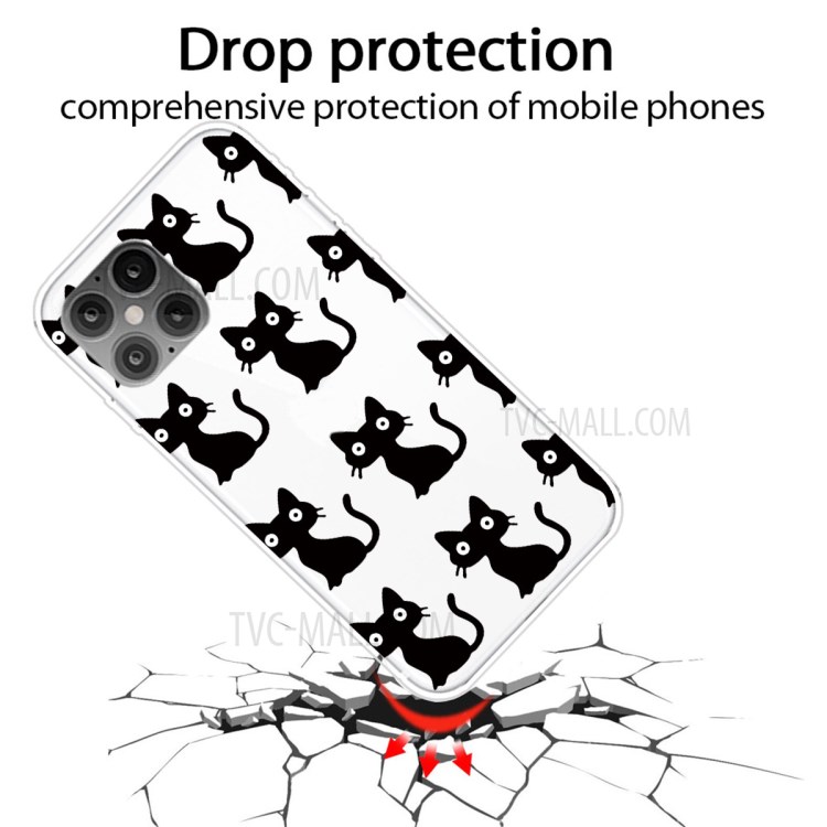 Pattern Printing TPU Soft Phone Cover for iPhone 12 Pro Max 6.7 inch - Black Cat-2