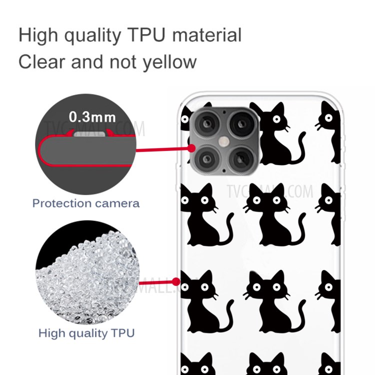 Pattern Printing TPU Soft Phone Cover for iPhone 12 Pro Max 6.7 inch - Black Cat-3