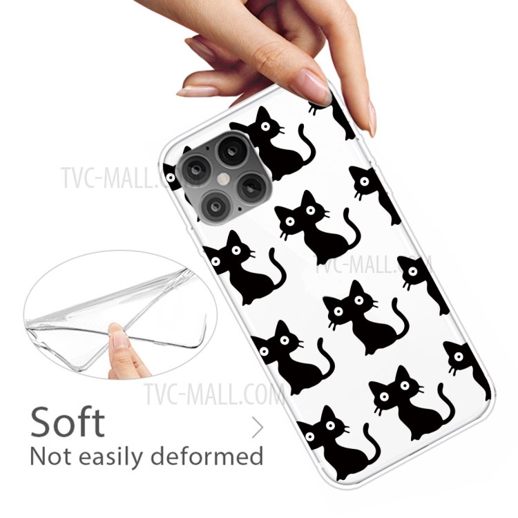 Pattern Printing TPU Soft Phone Cover for iPhone 12 Pro Max 6.7 inch - Black Cat-4
