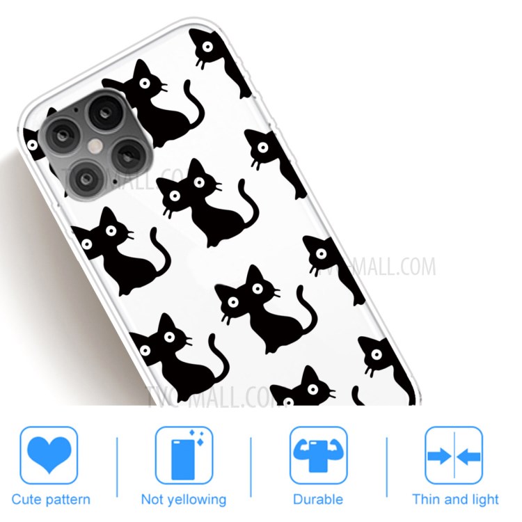Pattern Printing TPU Soft Phone Cover for iPhone 12 Pro Max 6.7 inch - Black Cat-5