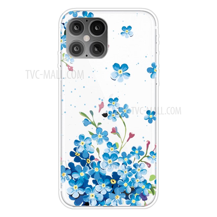 Pattern Printing TPU Soft Phone Cover for iPhone 12 Pro Max 6.7 inch - Blue Flower-1