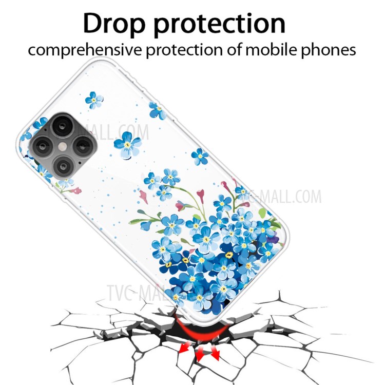 Pattern Printing TPU Soft Phone Cover for iPhone 12 Pro Max 6.7 inch - Blue Flower-2