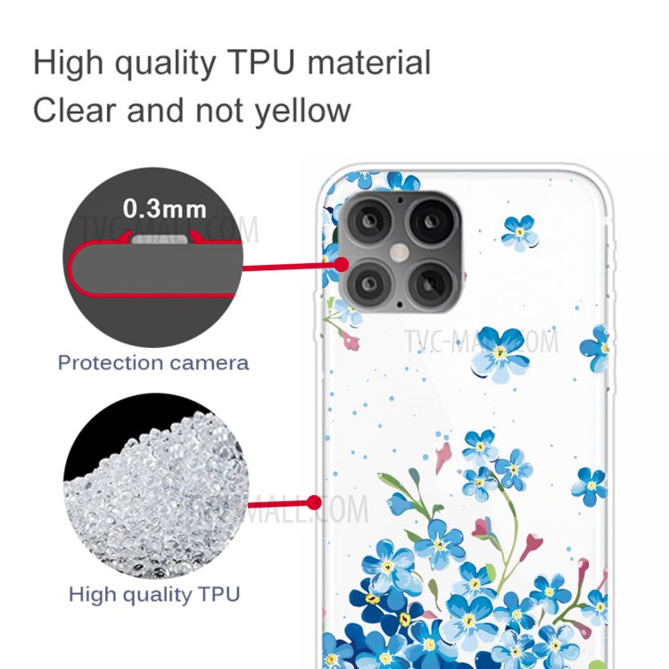 Pattern Printing TPU Soft Phone Cover for iPhone 12 Pro Max 6.7 inch - Blue Flower-3