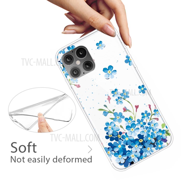 Pattern Printing TPU Soft Phone Cover for iPhone 12 Pro Max 6.7 inch - Blue Flower-4