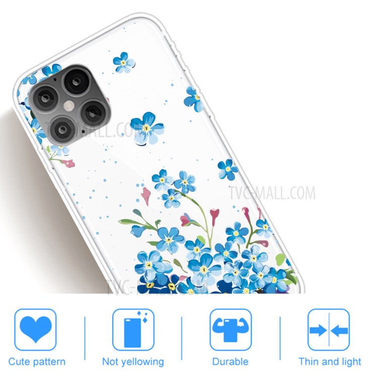 Pattern Printing TPU Soft Phone Cover for iPhone 12 Pro Max 6.7 inch - Blue Flower-5
