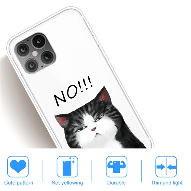 Pattern Printing TPU Back Protective Cover for iPhone 12 Pro/12 - Angry Cat-5