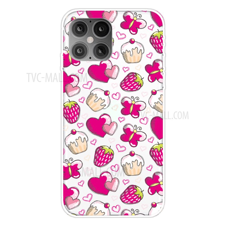 Pattern Printing TPU Back Protective Cover for iPhone 12 mini - Heart and Strawberry-1