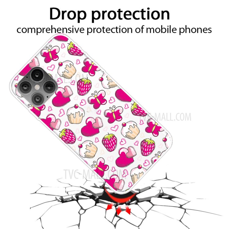 Pattern Printing TPU Back Protective Cover for iPhone 12 mini - Heart and Strawberry-2