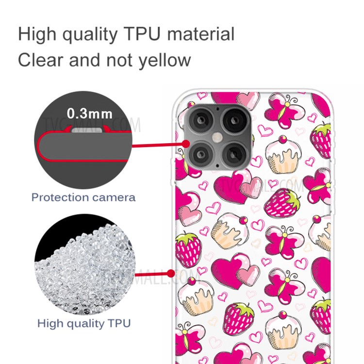 Pattern Printing TPU Back Protective Cover for iPhone 12 mini - Heart and Strawberry-3