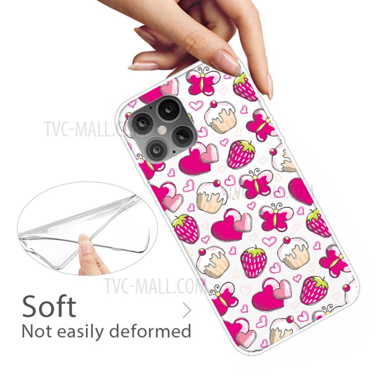 Pattern Printing TPU Back Protective Cover for iPhone 12 mini - Heart and Strawberry-4