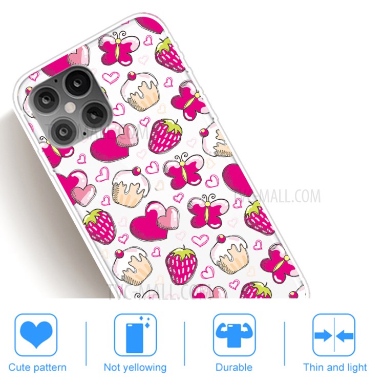 Pattern Printing TPU Back Protective Cover for iPhone 12 mini - Heart and Strawberry-5