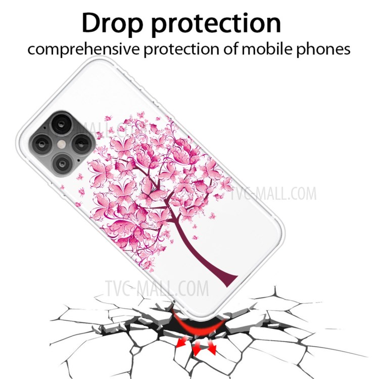Pattern Printing TPU Back Protective Cover for iPhone 12 mini - Pink Tree-2
