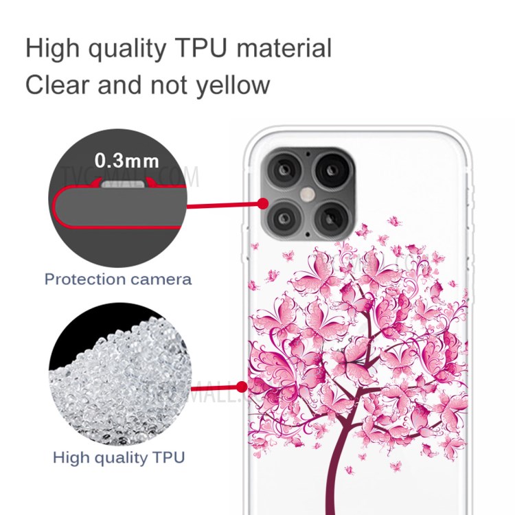 Pattern Printing TPU Back Protective Cover for iPhone 12 mini - Pink Tree-3