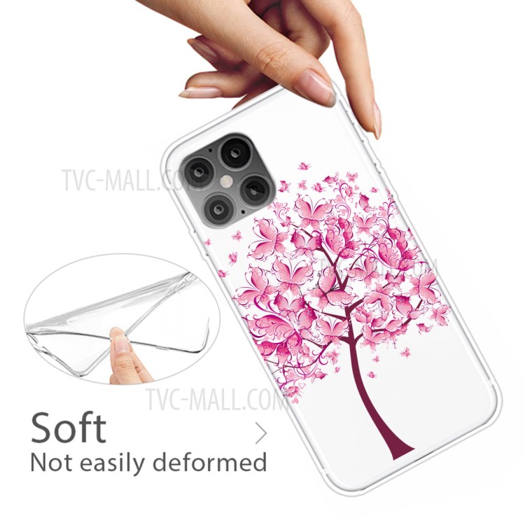 Pattern Printing TPU Back Protective Cover for iPhone 12 mini - Pink Tree-4