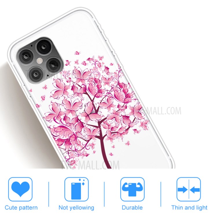 Pattern Printing TPU Back Protective Cover for iPhone 12 mini - Pink Tree-5