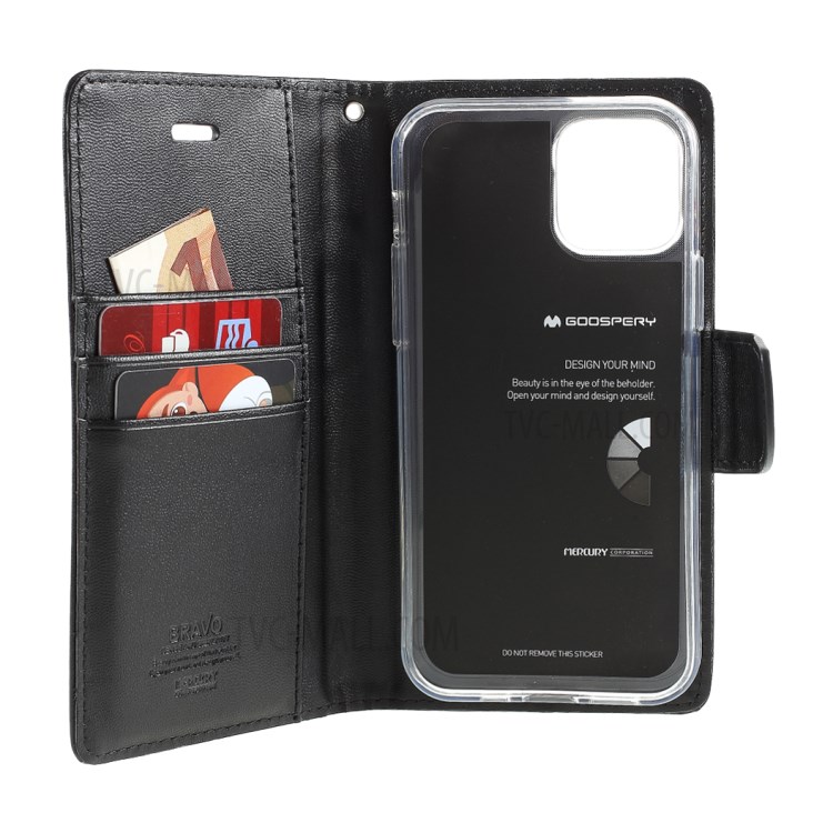 MERCURY GOOSPERY Bravo Diary Wallet Leather Flip Case for iPhone 12 5.4 inch - Black-6