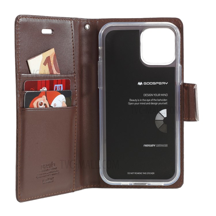 MERCURY GOOSPERY Bravo Diary Wallet Leather Flip Case for iPhone 12 mini - Brown-6