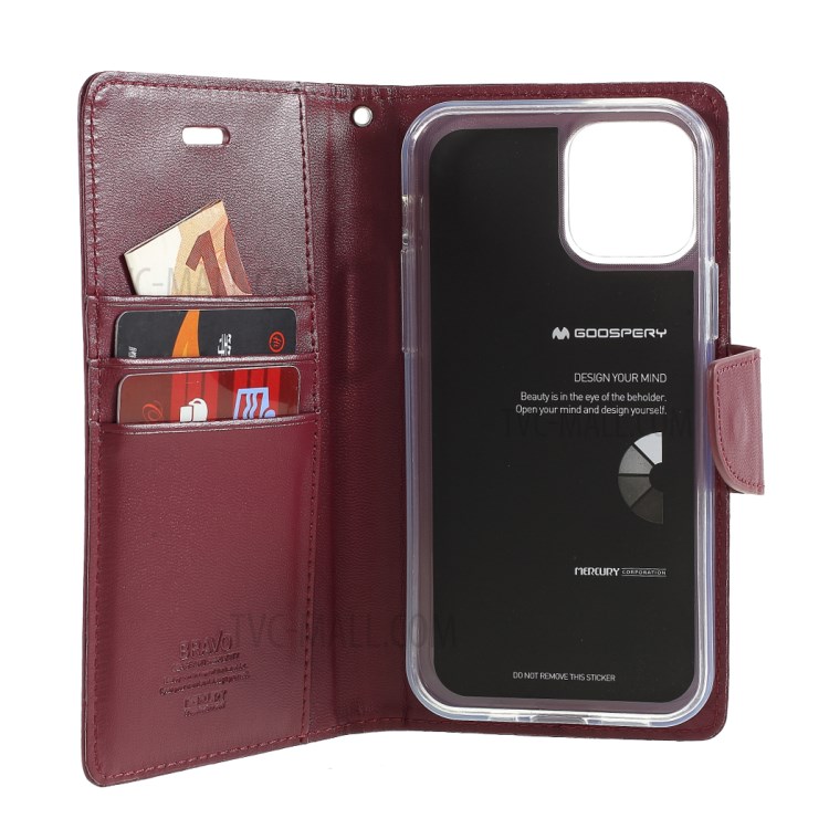 MERCURY GOOSPERY Bravo Diary Leather Wallet Case for iPhone 12 Pro/12 - Wine Red-6