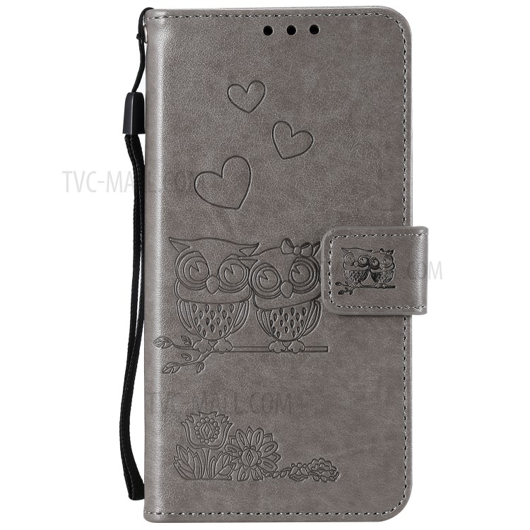 Flip Leather Cover Imprint Owls Pattern Wallet Stand Case for iPhone 12 5.4 inch - Grey-2