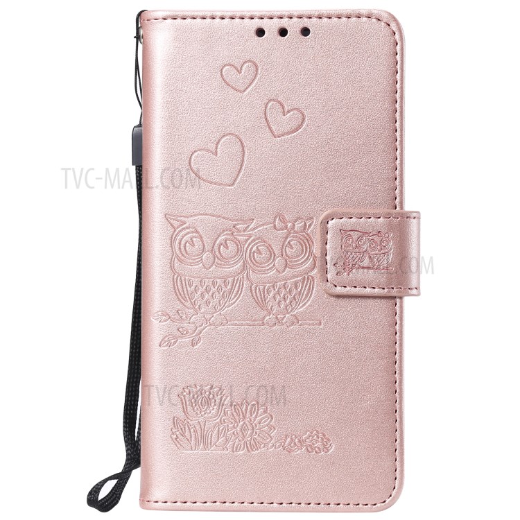 Flip Leather Cover Imprint Owls Pattern Wallet Stand Case for iPhone 12 mini - Rose Gold-2