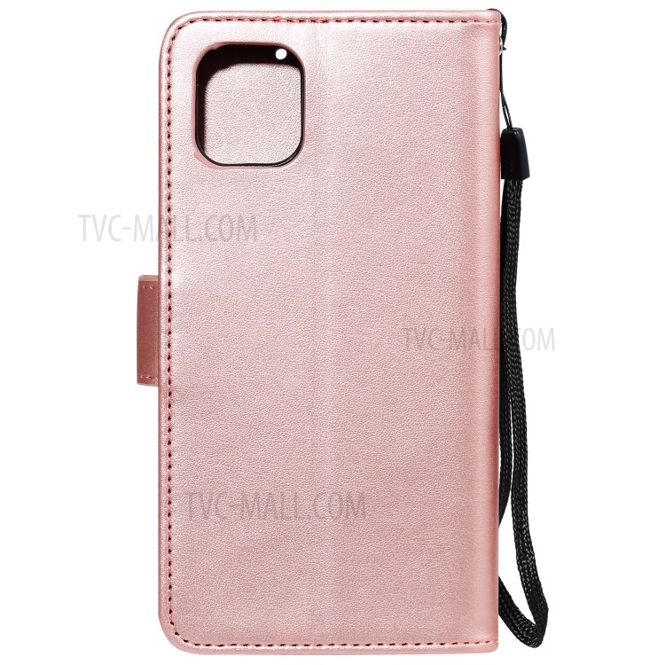 Flip Leather Cover Imprint Owls Pattern Wallet Stand Case for iPhone 12 mini - Rose Gold-3
