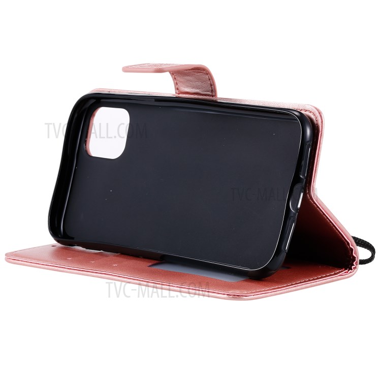 Flip Leather Cover Imprint Owls Pattern Wallet Stand Case for iPhone 12 mini - Rose Gold-7