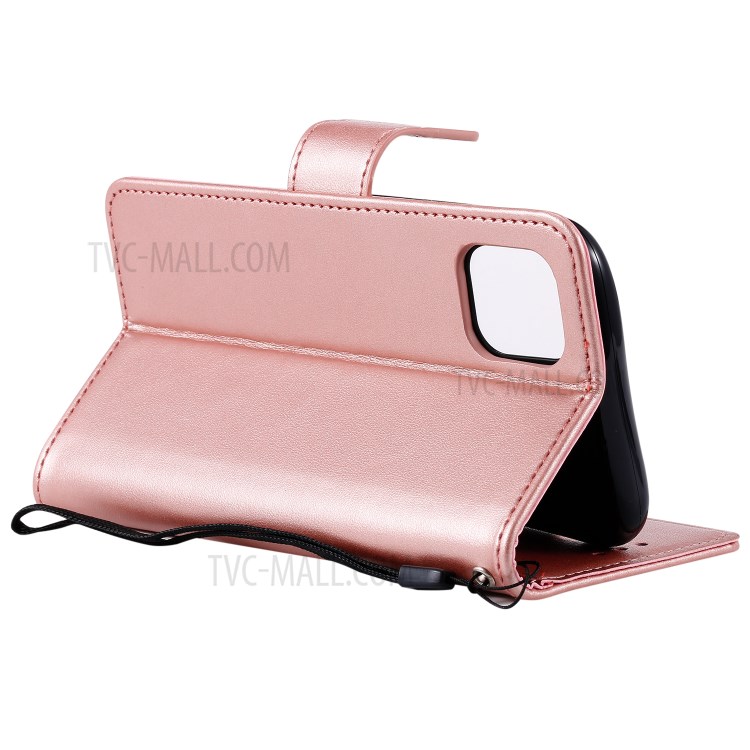 Flip Leather Cover Imprint Owls Pattern Wallet Stand Case for iPhone 12 mini - Rose Gold-8