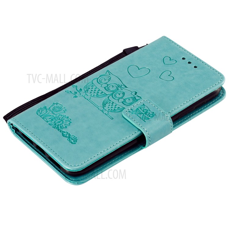 Flip Leather Cover Imprint Owls Pattern Wallet Stand Case for iPhone 12 mini - Green-5