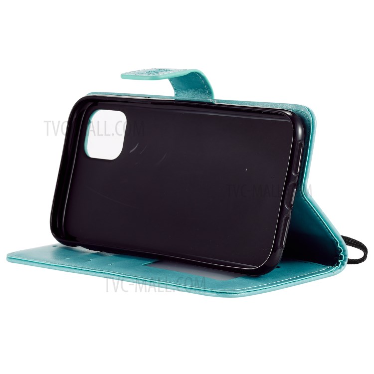 Flip Leather Cover Imprint Owls Pattern Wallet Stand Case for iPhone 12 mini - Green-7